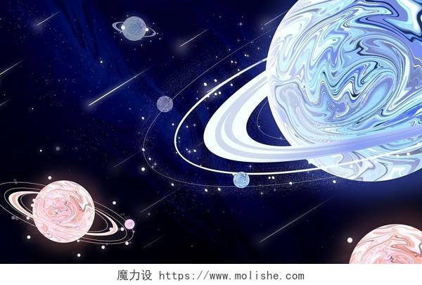 宇宙科技蓝色银河星球流星雨神秘地球背景插画科幻背景